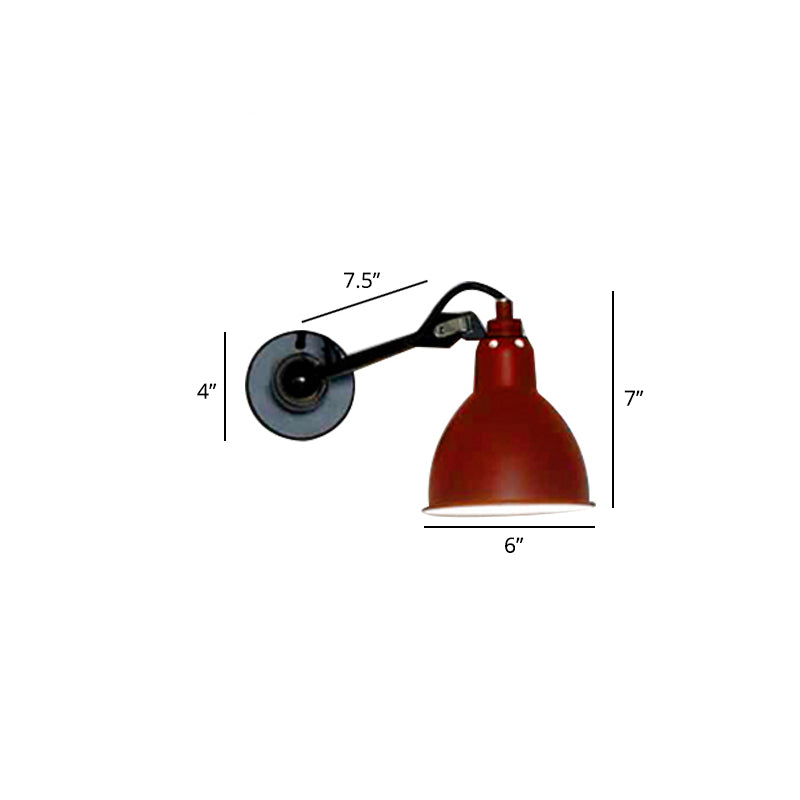 1 Head Shaded Wall Mount Reading Light Loft Style Metal Wall Lighting with Adjustable Arm Red E Clearhalo 'Art deco wall lights' 'Cast Iron' 'Glass' 'Industrial wall lights' 'Industrial' 'Middle century wall lights' 'Modern' 'Rustic wall lights' 'Tiffany' 'Traditional wall lights' 'Wall Lamps & Sconces' 'Wall Lights' Lighting' 2290232
