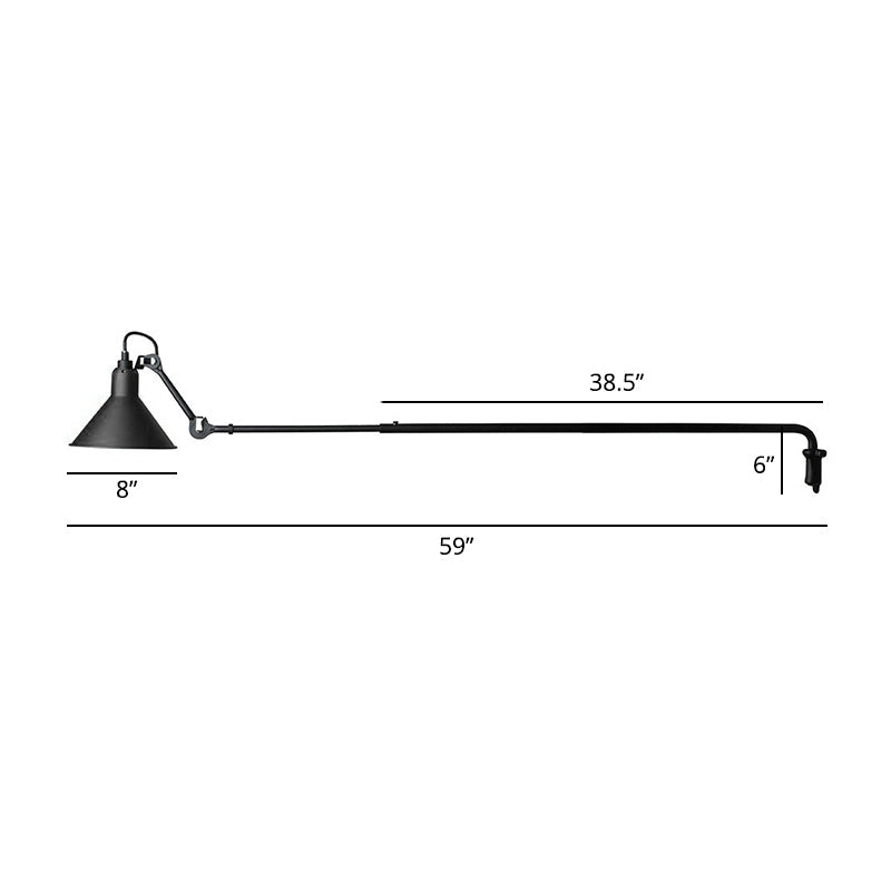 1 Head Shaded Wall Mount Reading Light Loft Style Metal Wall Lighting with Adjustable Arm Black D Clearhalo 'Art deco wall lights' 'Cast Iron' 'Glass' 'Industrial wall lights' 'Industrial' 'Middle century wall lights' 'Modern' 'Rustic wall lights' 'Tiffany' 'Traditional wall lights' 'Wall Lamps & Sconces' 'Wall Lights' Lighting' 2290238