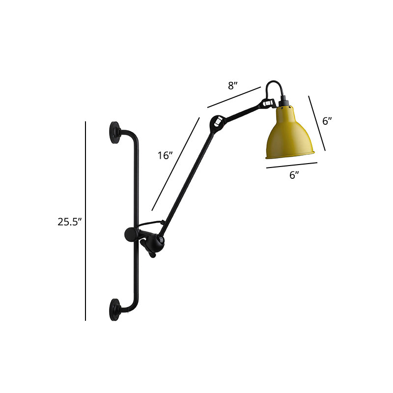 1 Head Shaded Wall Mount Reading Light Loft Style Metal Wall Lighting with Adjustable Arm Yellow C Clearhalo 'Art deco wall lights' 'Cast Iron' 'Glass' 'Industrial wall lights' 'Industrial' 'Middle century wall lights' 'Modern' 'Rustic wall lights' 'Tiffany' 'Traditional wall lights' 'Wall Lamps & Sconces' 'Wall Lights' Lighting' 2290239