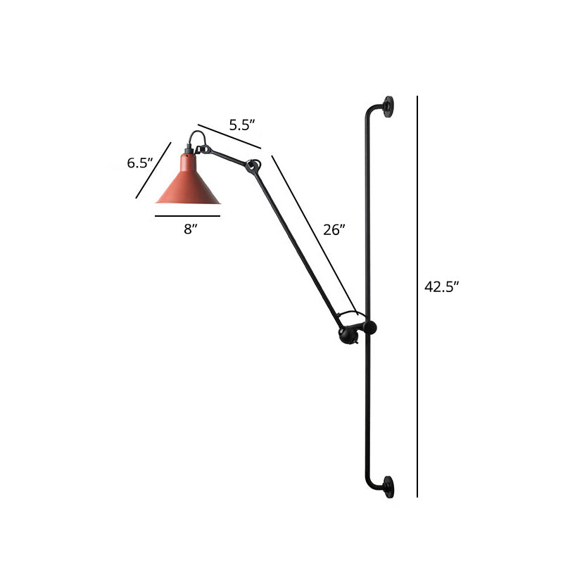 1 Head Shaded Wall Mount Reading Light Loft Style Metal Wall Lighting with Adjustable Arm Red A Clearhalo 'Art deco wall lights' 'Cast Iron' 'Glass' 'Industrial wall lights' 'Industrial' 'Middle century wall lights' 'Modern' 'Rustic wall lights' 'Tiffany' 'Traditional wall lights' 'Wall Lamps & Sconces' 'Wall Lights' Lighting' 2290241