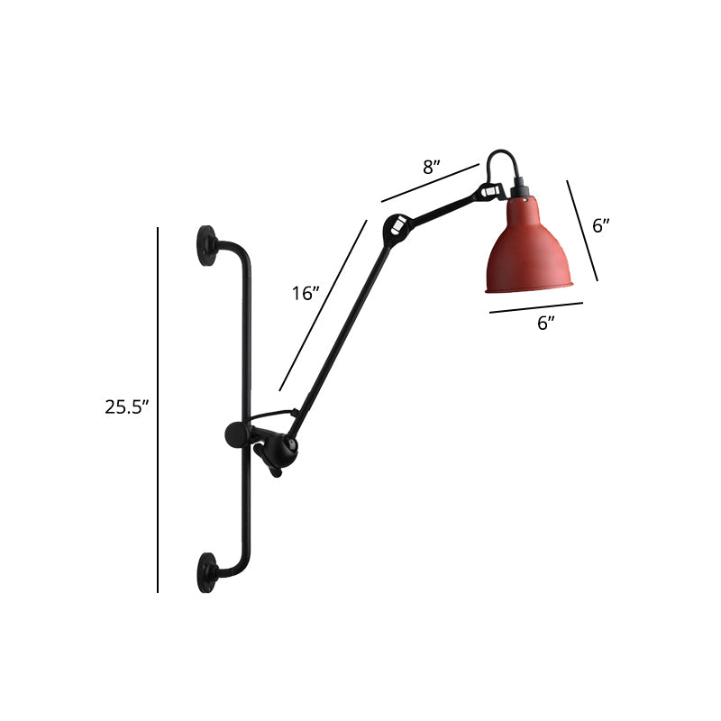 1 Head Shaded Wall Mount Reading Light Loft Style Metal Wall Lighting with Adjustable Arm Red C Clearhalo 'Art deco wall lights' 'Cast Iron' 'Glass' 'Industrial wall lights' 'Industrial' 'Middle century wall lights' 'Modern' 'Rustic wall lights' 'Tiffany' 'Traditional wall lights' 'Wall Lamps & Sconces' 'Wall Lights' Lighting' 2290242