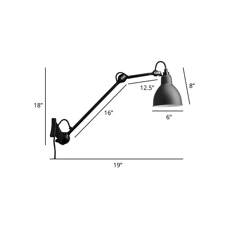 1 Head Shaded Wall Mount Reading Light Loft Style Metal Wall Lighting with Adjustable Arm Black B Clearhalo 'Art deco wall lights' 'Cast Iron' 'Glass' 'Industrial wall lights' 'Industrial' 'Middle century wall lights' 'Modern' 'Rustic wall lights' 'Tiffany' 'Traditional wall lights' 'Wall Lamps & Sconces' 'Wall Lights' Lighting' 2290244