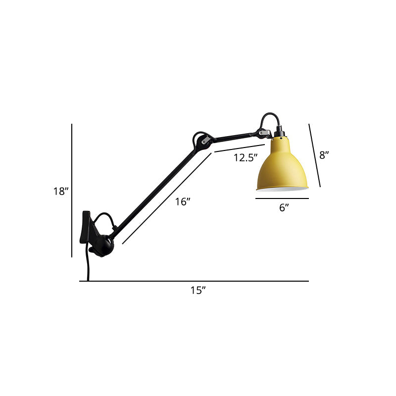 1 Head Shaded Wall Mount Reading Light Loft Style Metal Wall Lighting with Adjustable Arm Yellow B Clearhalo 'Art deco wall lights' 'Cast Iron' 'Glass' 'Industrial wall lights' 'Industrial' 'Middle century wall lights' 'Modern' 'Rustic wall lights' 'Tiffany' 'Traditional wall lights' 'Wall Lamps & Sconces' 'Wall Lights' Lighting' 2290248