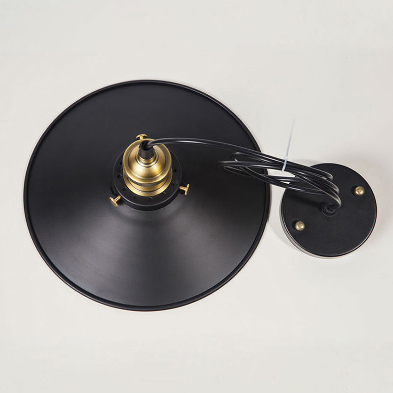Black Finish Saucer Pendant Ceiling Lamp Retro Metal 1 Bulb Dining Room Hanging Light Kit Clearhalo 'Art Deco Pendants' 'Black' 'Cast Iron' 'Ceiling Lights' 'Ceramic' 'Crystal' 'Industrial Pendants' 'Industrial' 'Metal' 'Middle Century Pendants' 'Pendant Lights' 'Pendants' 'Rustic Pendants' 'Tiffany' Lighting' 2290257