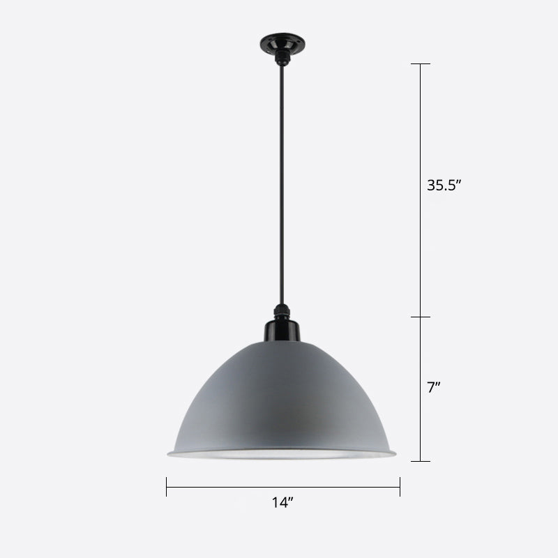 Macaron Dome Shade Pendant Light 1 Head Metallic Ceiling Suspension Lamp for Dining Room Grey 14" Clearhalo 'Art Deco Pendants' 'Cast Iron' 'Ceiling Lights' 'Ceramic' 'Crystal' 'Industrial Pendants' 'Industrial' 'Metal' 'Middle Century Pendants' 'Pendant Lights' 'Pendants' 'Tiffany' Lighting' 2290272