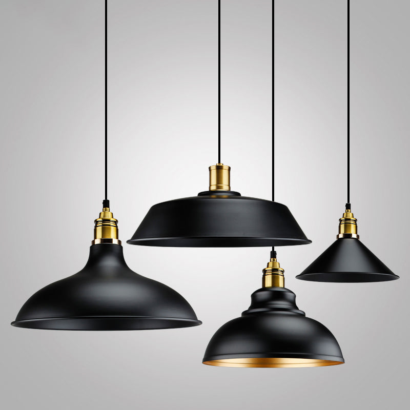Metal Black Finish Drop Pendant Geometric Shade Single-Bulb Industrial Hanging Light Clearhalo 'Art Deco Pendants' 'Black' 'Cast Iron' 'Ceiling Lights' 'Ceramic' 'Crystal' 'Industrial Pendants' 'Industrial' 'Metal' 'Middle Century Pendants' 'Pendant Lights' 'Pendants' 'Rustic Pendants' 'Tiffany' Lighting' 2290278