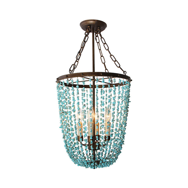 Metal Dome Chandelier Lamp Nordic 4 Bulbs Blue Pendant Lighting Fixture for Living Room Clearhalo 'Ceiling Lights' 'Chandeliers' Lighting' options 229218