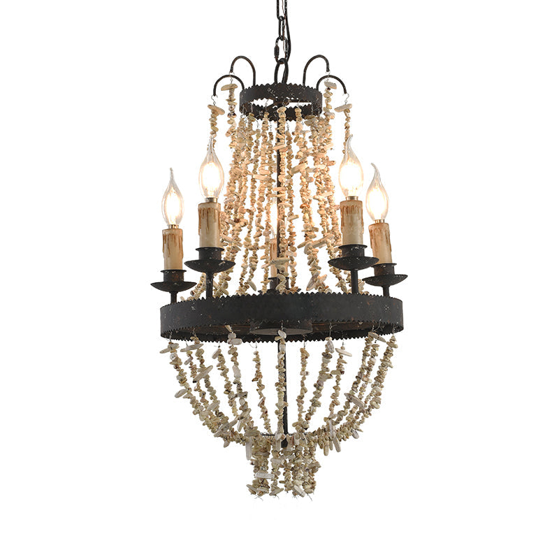 Candle Chandelier Light Traditional Metal 5 Heads Rust Hanging Lamp Kit with Stone Clearhalo 'Ceiling Lights' 'Chandeliers' Lighting' options 229222