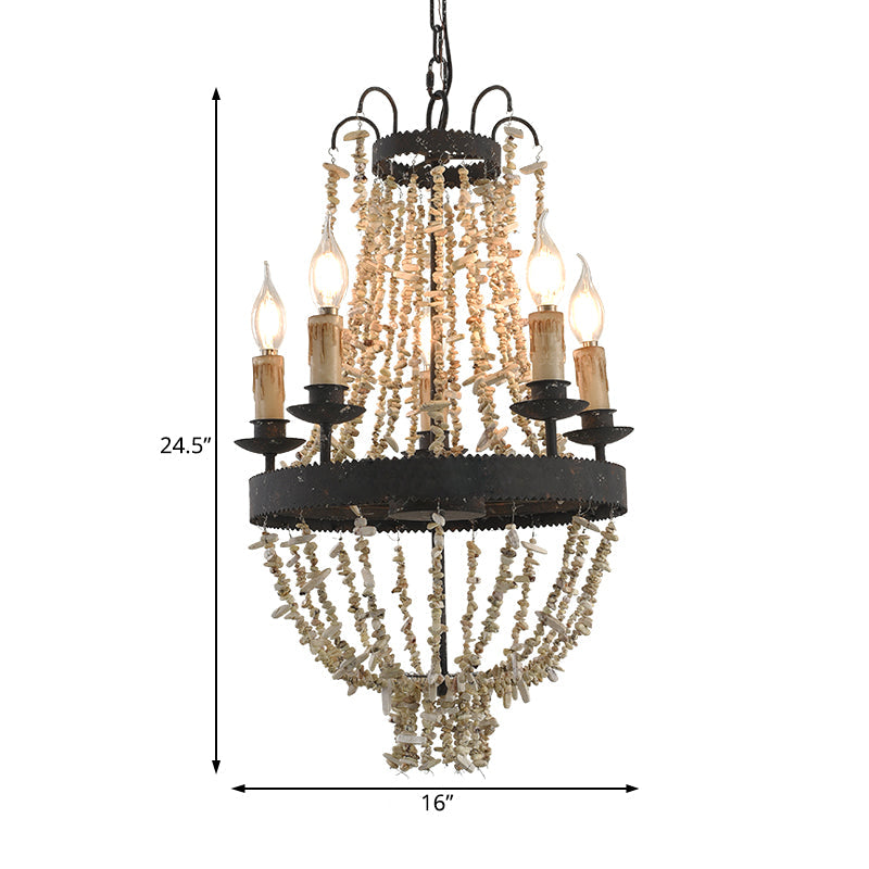 Candle Chandelier Light Traditional Metal 5 Heads Rust Hanging Lamp Kit with Stone Clearhalo 'Ceiling Lights' 'Chandeliers' Lighting' options 229223