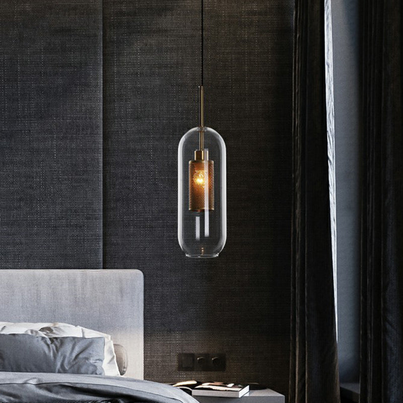 Clear Glass Shaded Hanging Light Simplicity 1��Bulb Restaurant Pendant Light Fixture Clearhalo 'Ceiling Lights' 'Glass shade' 'Glass' 'Industrial Pendants' 'Industrial' 'Middle Century Pendants' 'Pendant Lights' 'Pendants' 'Tiffany' Lighting' 2293545