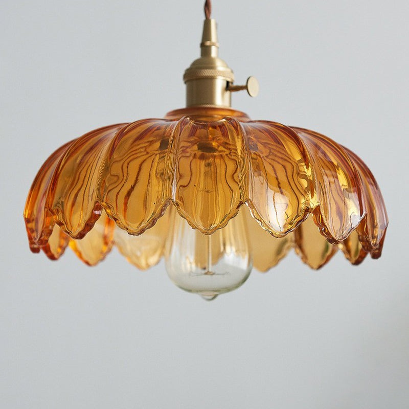 Scalloped Glass Flower Ceiling Light Industrial Single Dining Room Hanging Pendant Light Clearhalo 'Ceiling Lights' 'Glass shade' 'Glass' 'Industrial Pendants' 'Industrial' 'Middle Century Pendants' 'Pendant Lights' 'Pendants' 'Tiffany' Lighting' 2293601