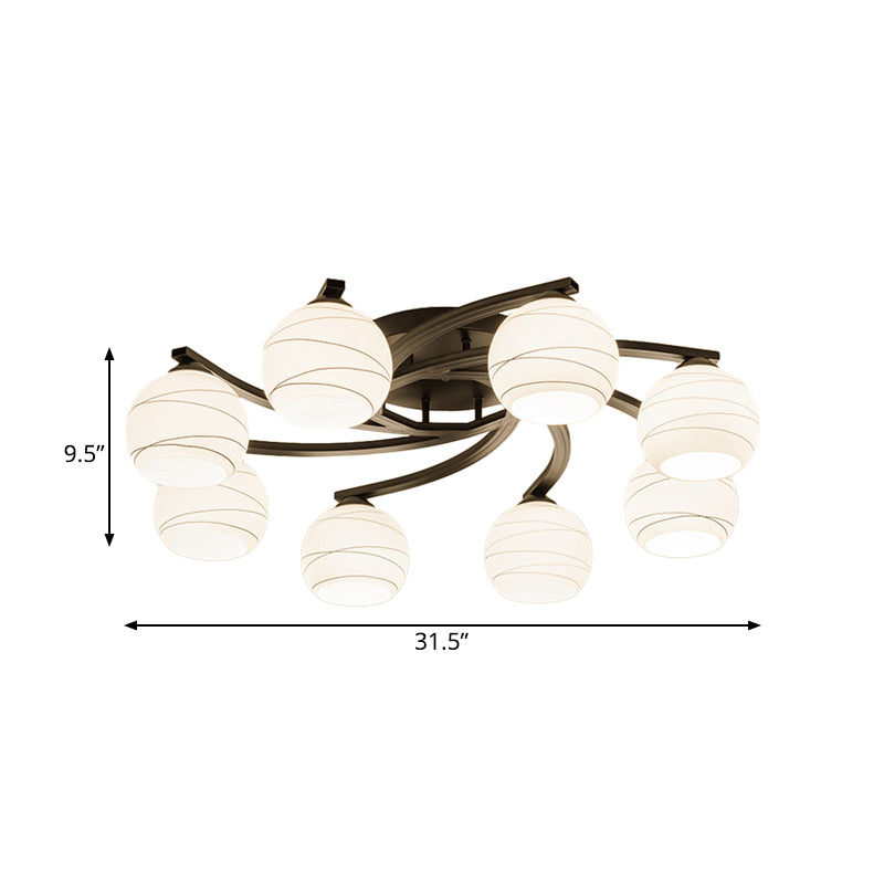 Black 3/5/8 Lights Ceiling Mount Traditional White Glass Spherical Semi Flush Light for Corridor Clearhalo 'Ceiling Lights' 'Chandeliers' 'Close To Ceiling Lights' 'Close to ceiling' 'Glass shade' 'Glass' 'Semi-flushmount' Lighting' 229374
