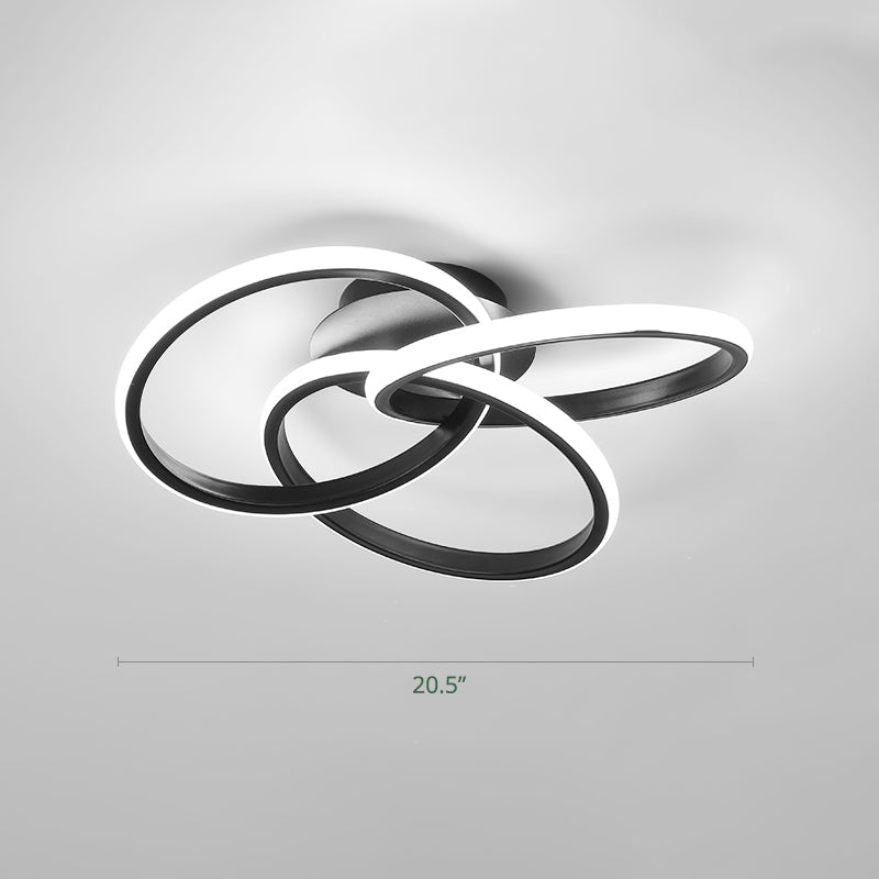 Interlocking Rings LED Flush Light Minimalist Acrylic Bedroom Semi Flush Mount Ceiling Light Black 20.5" White Clearhalo 'Ceiling Lights' 'Close To Ceiling Lights' 'Close to ceiling' 'Semi-flushmount' Lighting' 2293841