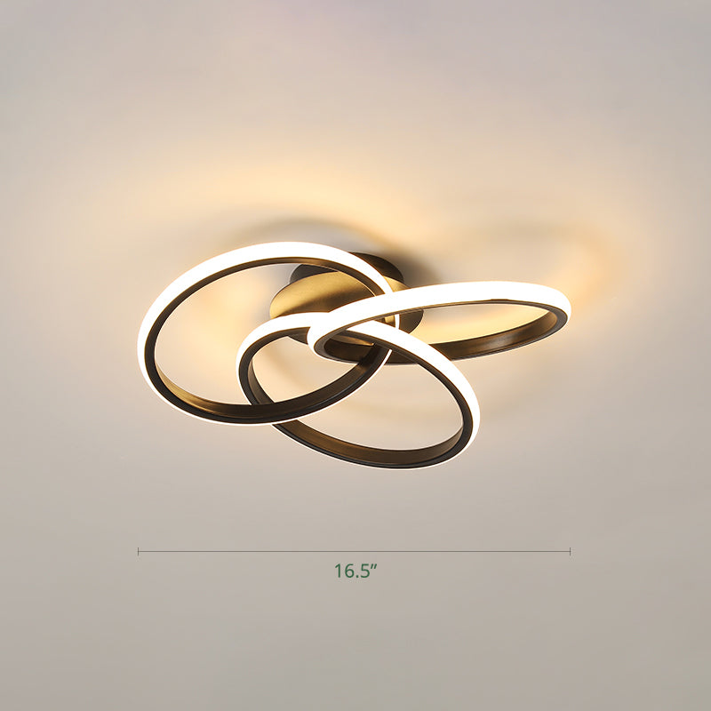 Interlocking Rings LED Flush Light Minimalist Acrylic Bedroom Semi Flush Mount Ceiling Light Black 16.5" Warm Clearhalo 'Ceiling Lights' 'Close To Ceiling Lights' 'Close to ceiling' 'Semi-flushmount' Lighting' 2293844