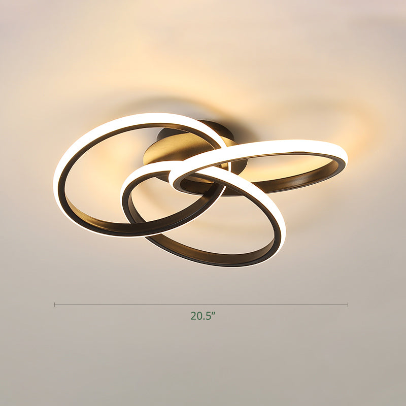 Interlocking Rings LED Flush Light Minimalist Acrylic Bedroom Semi Flush Mount Ceiling Light Black 20.5" Warm Clearhalo 'Ceiling Lights' 'Close To Ceiling Lights' 'Close to ceiling' 'Semi-flushmount' Lighting' 2293850