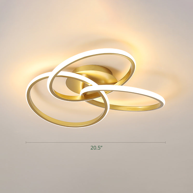 Interlocking Rings LED Flush Light Minimalist Acrylic Bedroom Semi Flush Mount Ceiling Light Gold 20.5" Warm Clearhalo 'Ceiling Lights' 'Close To Ceiling Lights' 'Close to ceiling' 'Semi-flushmount' Lighting' 2293851