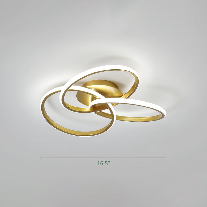Interlocking Rings LED Flush Light Minimalist Acrylic Bedroom Semi Flush Mount Ceiling Light Gold 16.5" White Clearhalo 'Ceiling Lights' 'Close To Ceiling Lights' 'Close to ceiling' 'Semi-flushmount' Lighting' 2293853