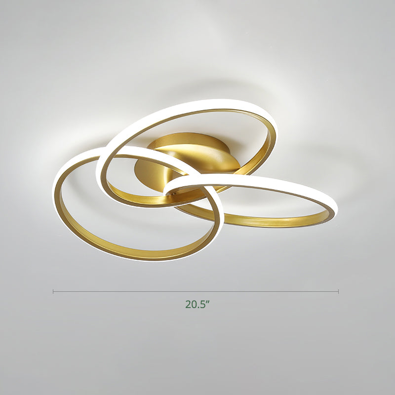 Interlocking Rings LED Flush Light Minimalist Acrylic Bedroom Semi Flush Mount Ceiling Light Gold 20.5" White Clearhalo 'Ceiling Lights' 'Close To Ceiling Lights' 'Close to ceiling' 'Semi-flushmount' Lighting' 2293855