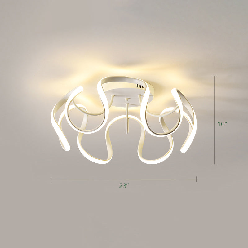 Metal Floral Curves Ceiling Lighting Minimalistic LED Semi Flush Light for Bedroom White Warm Clearhalo 'Ceiling Lights' 'Close To Ceiling Lights' 'Close to ceiling' 'Semi-flushmount' Lighting' 2293858