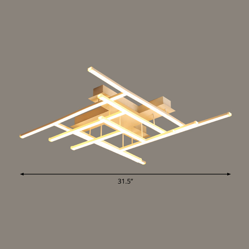 Criss-Cross Metal Ceiling Fixture Simplicity Gold Finish LED Semi Flush Mounted Light White 31.5" Clearhalo 'Ceiling Lights' 'Close To Ceiling Lights' 'Close to ceiling' 'Semi-flushmount' Lighting' 2293878