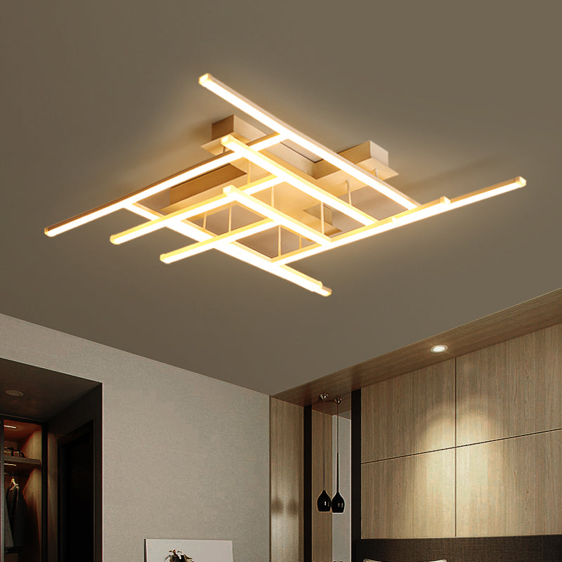 Criss-Cross Metal Ceiling Fixture Simplicity Gold Finish LED Semi Flush Mounted Light Clearhalo 'Ceiling Lights' 'Close To Ceiling Lights' 'Close to ceiling' 'Semi-flushmount' Lighting' 2293880