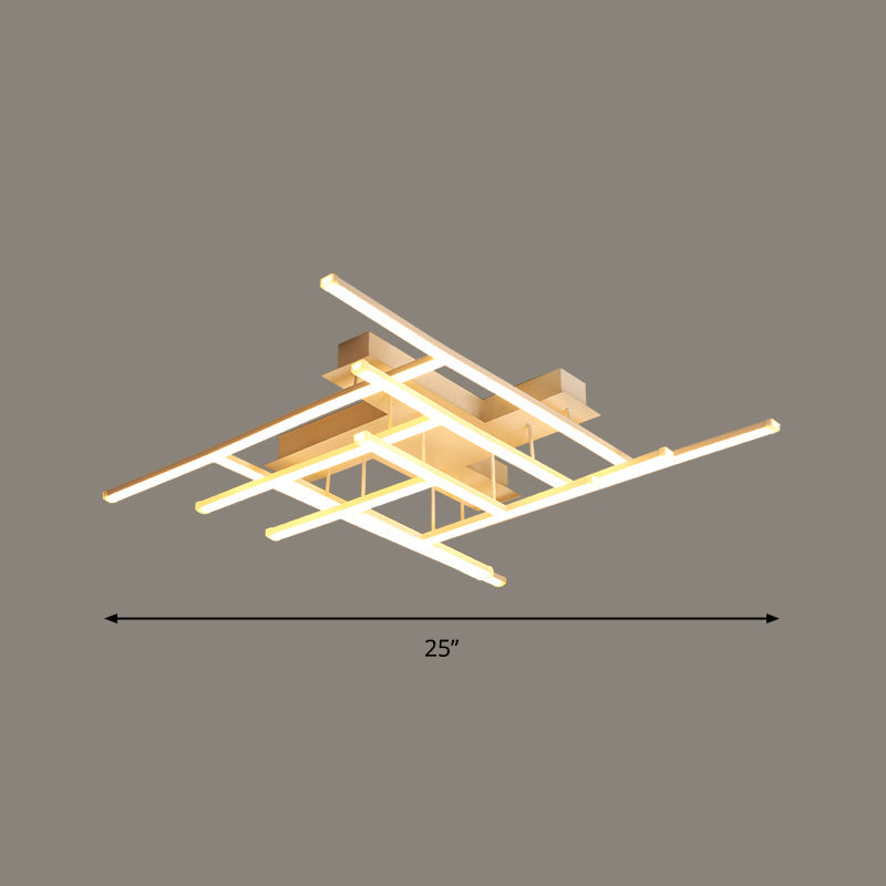 Criss-Cross Metal Ceiling Fixture Simplicity Gold Finish LED Semi Flush Mounted Light White 25" Clearhalo 'Ceiling Lights' 'Close To Ceiling Lights' 'Close to ceiling' 'Semi-flushmount' Lighting' 2293882