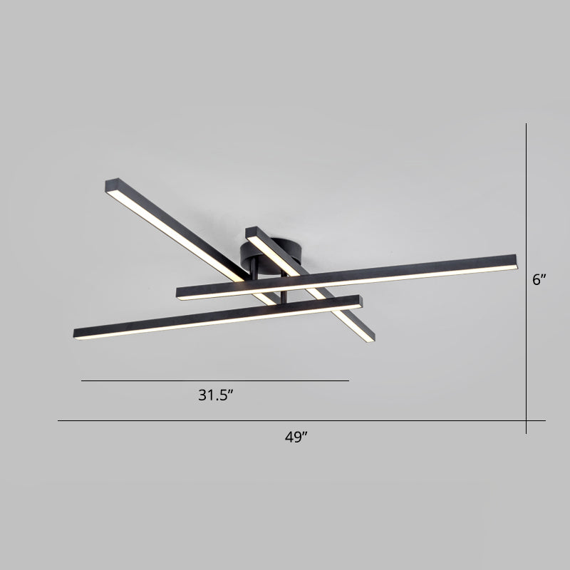 Aluminum Line Art Semi Mount Lighting Minimalist Metal LED Ceiling Flush Light for Bedroom 4 Black Clearhalo 'Ceiling Lights' 'Close To Ceiling Lights' 'Close to ceiling' 'Semi-flushmount' Lighting' 2293887