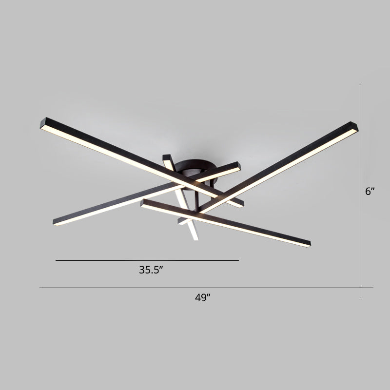 Aluminum Line Art Semi Mount Lighting Minimalist Metal LED Ceiling Flush Light for Bedroom 5 Black Clearhalo 'Ceiling Lights' 'Close To Ceiling Lights' 'Close to ceiling' 'Semi-flushmount' Lighting' 2293891