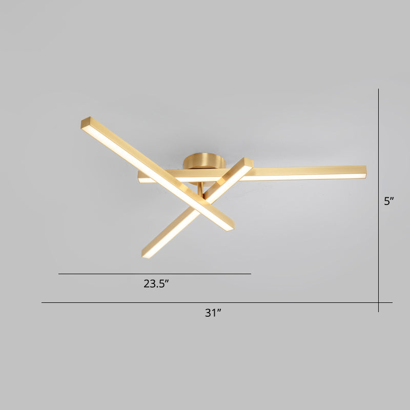 Aluminum Line Art Semi Mount Lighting Minimalist Metal LED Ceiling Flush Light for Bedroom 3 Brass Clearhalo 'Ceiling Lights' 'Close To Ceiling Lights' 'Close to ceiling' 'Semi-flushmount' Lighting' 2293897