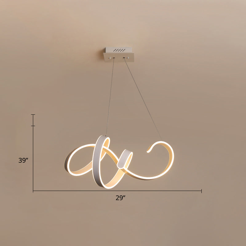 White Twisted LED Ceiling Chandelier Modern Aluminum Hanging Light Fixture for Restaurant White 29" Warm Clearhalo 'Ceiling Lights' 'Chandeliers' 'Modern Chandeliers' 'Modern' Lighting' 2293949