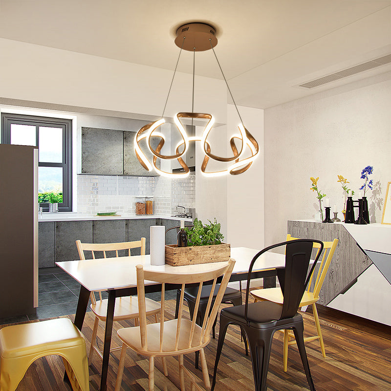 Gold Plated Curves LED Pendant Lamp Simplicity Acrylic Chandelier Light for Dining Room Clearhalo 'Ceiling Lights' 'Chandeliers' 'Modern Chandeliers' 'Modern' Lighting' 2293956