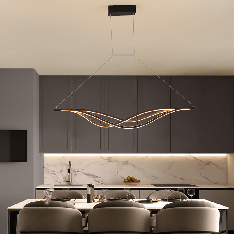 Metal Wave Shaped Island Light Fixture Minimalist LED Hanging Lamp for Dining Room Clearhalo 'Ceiling Lights' 'Island Lights' Lighting' 2293987