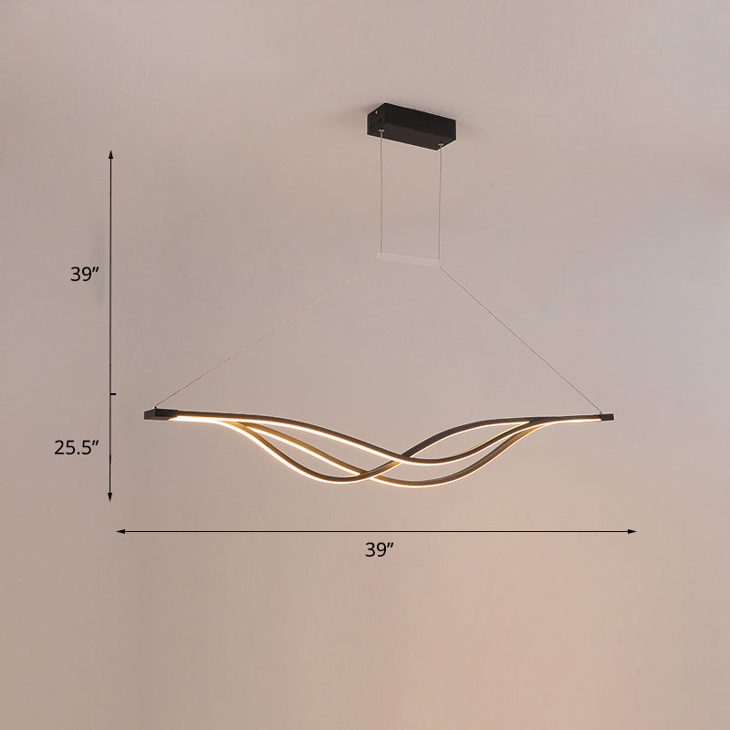 Metal Wave Shaped Island Light Fixture Minimalist LED Hanging Lamp for Dining Room Black 39.5" Clearhalo 'Ceiling Lights' 'Island Lights' Lighting' 2293988
