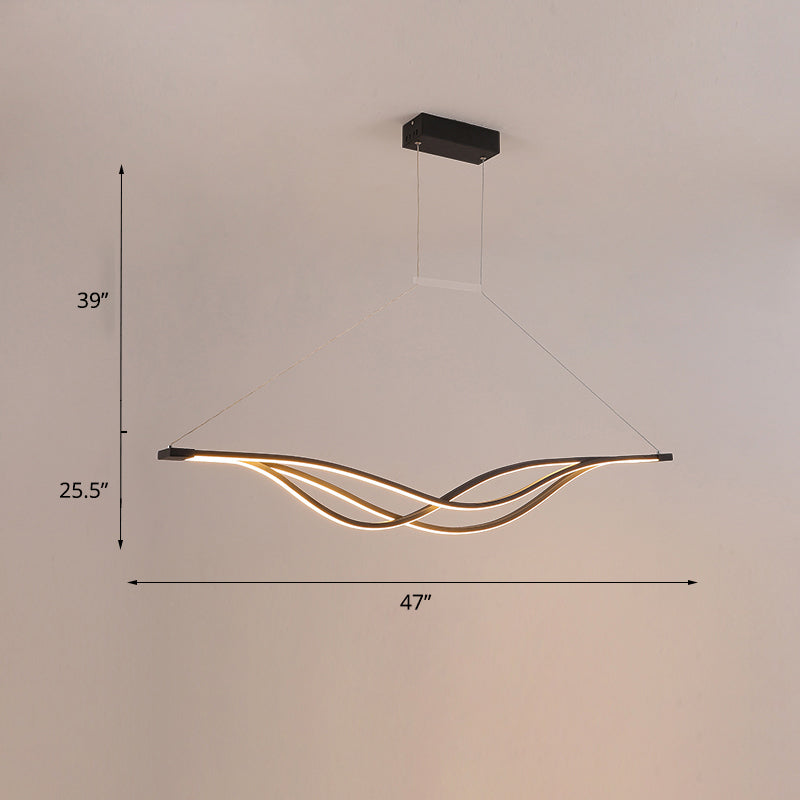 Metal Wave Shaped Island Light Fixture Minimalist LED Hanging Lamp for Dining Room Black 47.5" Clearhalo 'Ceiling Lights' 'Island Lights' Lighting' 2293989