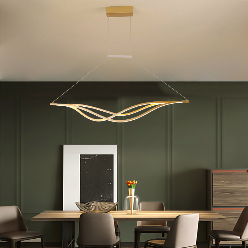 Metal Wave Shaped Island Light Fixture Minimalist LED Hanging Lamp for Dining Room Clearhalo 'Ceiling Lights' 'Island Lights' Lighting' 2293992