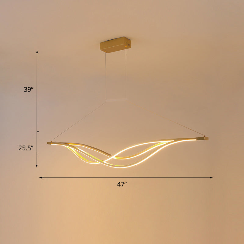 Metal Wave Shaped Island Light Fixture Minimalist LED Hanging Lamp for Dining Room Gold 47.5" Clearhalo 'Ceiling Lights' 'Island Lights' Lighting' 2293993