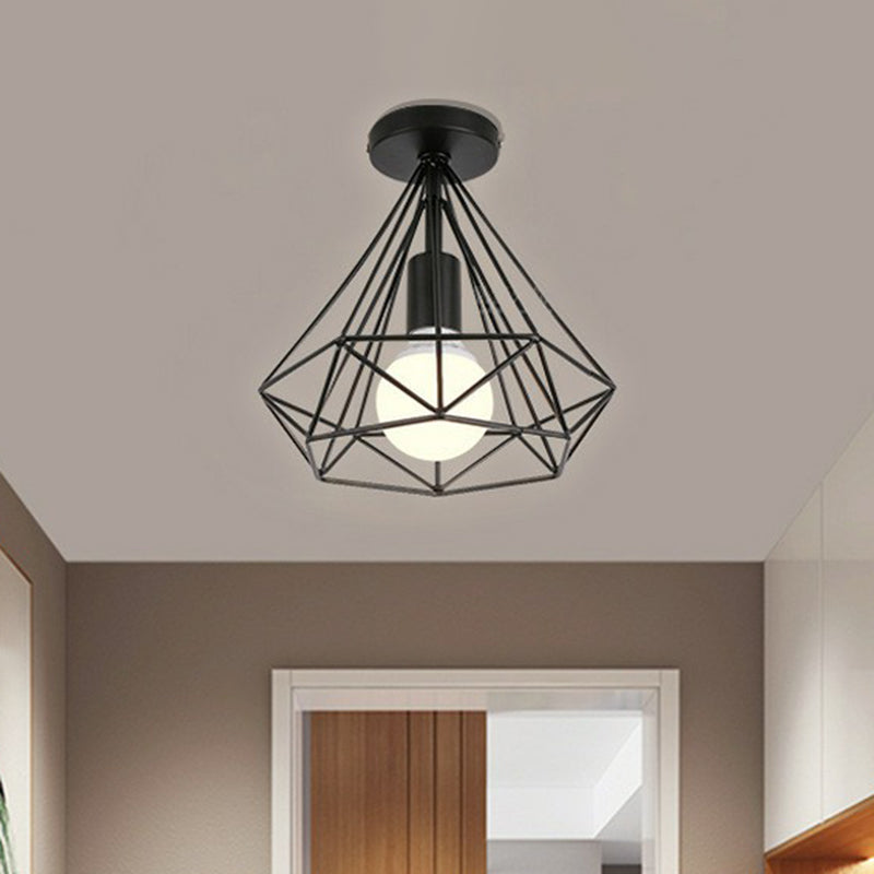 Single-Bulb Ceiling Fixture Vintage Iron Wire Geometric Flush Mount Lighting for Aisle Clearhalo 'Ceiling Lights' 'Close To Ceiling Lights' 'Close to ceiling' 'Flush mount' 'Industrial Flush Mount' Lighting' 2294024