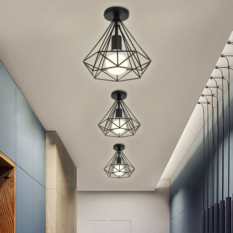 Single-Bulb Ceiling Fixture Vintage Iron Wire Geometric Flush Mount Lighting for Aisle Clearhalo 'Ceiling Lights' 'Close To Ceiling Lights' 'Close to ceiling' 'Flush mount' 'Industrial Flush Mount' Lighting' 2294025