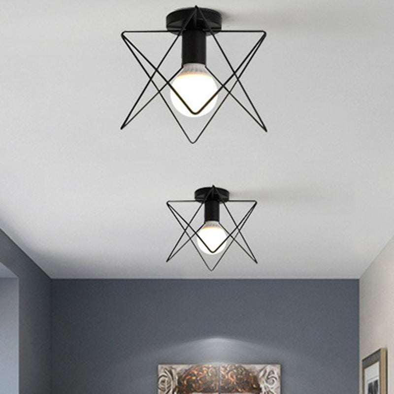 Single-Bulb Ceiling Fixture Vintage Iron Wire Geometric Flush Mount Lighting for Aisle Clearhalo 'Ceiling Lights' 'Close To Ceiling Lights' 'Close to ceiling' 'Flush mount' 'Industrial Flush Mount' Lighting' 2294027