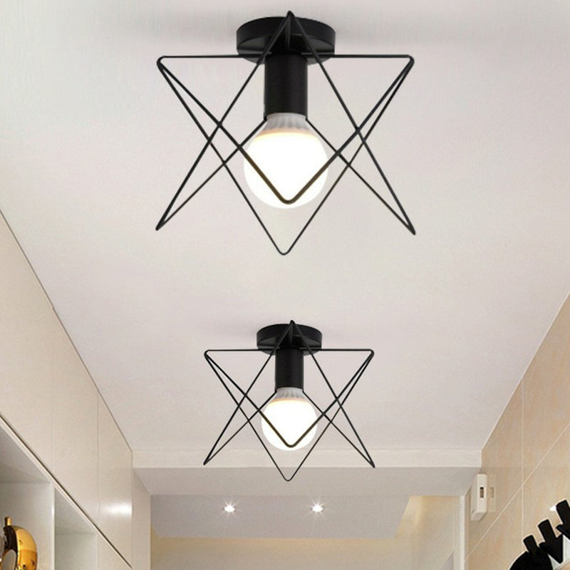 Single-Bulb Ceiling Fixture Vintage Iron Wire Geometric Flush Mount Lighting for Aisle Clearhalo 'Ceiling Lights' 'Close To Ceiling Lights' 'Close to ceiling' 'Flush mount' 'Industrial Flush Mount' Lighting' 2294028