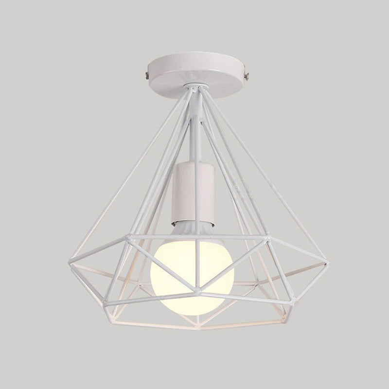 Single-Bulb Ceiling Fixture Vintage Iron Wire Geometric Flush Mount Lighting for Aisle White A Clearhalo 'Ceiling Lights' 'Close To Ceiling Lights' 'Close to ceiling' 'Flush mount' 'Industrial Flush Mount' Lighting' 2294030