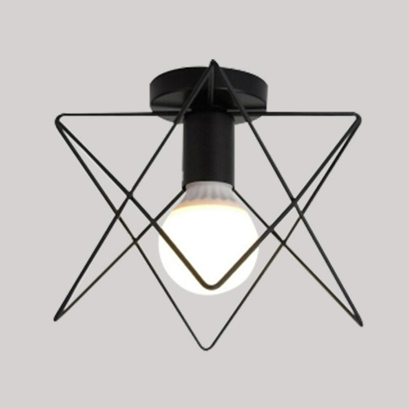 Single-Bulb Ceiling Fixture Vintage Iron Wire Geometric Flush Mount Lighting for Aisle Black B Clearhalo 'Ceiling Lights' 'Close To Ceiling Lights' 'Close to ceiling' 'Flush mount' 'Industrial Flush Mount' Lighting' 2294031