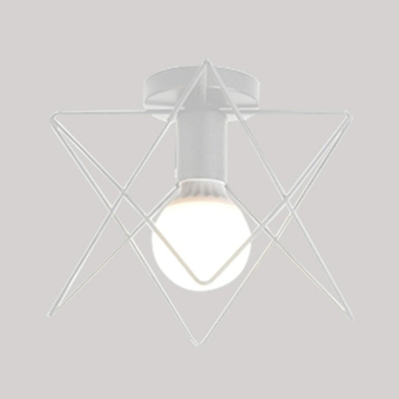 Single-Bulb Ceiling Fixture Vintage Iron Wire Geometric Flush Mount Lighting for Aisle White B Clearhalo 'Ceiling Lights' 'Close To Ceiling Lights' 'Close to ceiling' 'Flush mount' 'Industrial Flush Mount' Lighting' 2294032