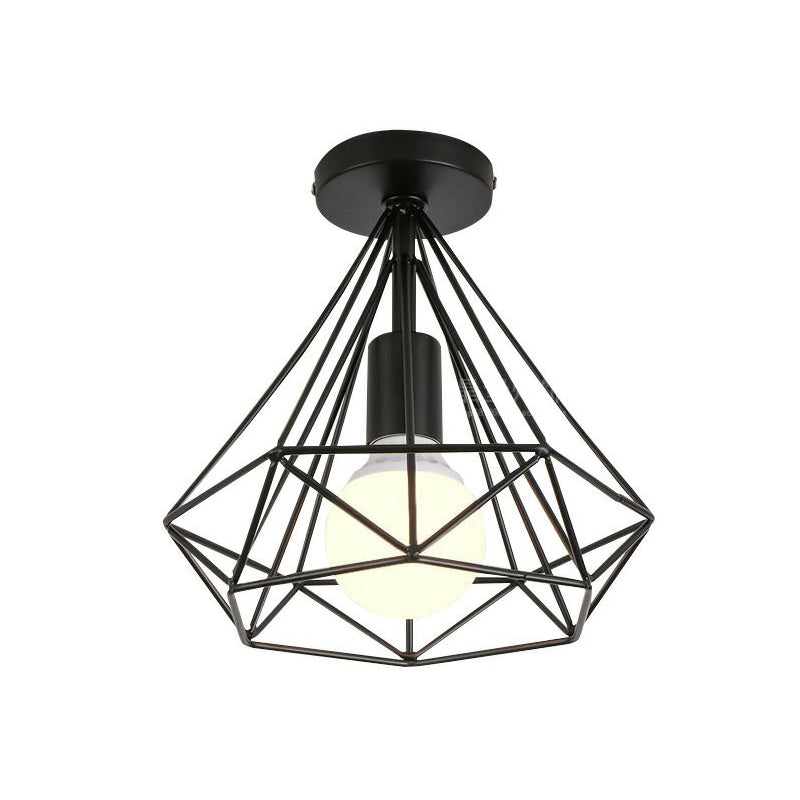 Single-Bulb Ceiling Fixture Vintage Iron Wire Geometric Flush Mount Lighting for Aisle Clearhalo 'Ceiling Lights' 'Close To Ceiling Lights' 'Close to ceiling' 'Flush mount' 'Industrial Flush Mount' Lighting' 2294033