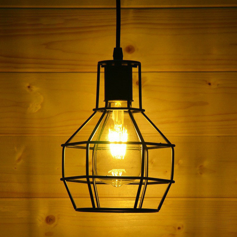Wire Cage Bedside Pendant Light Fixture Industrial Metal 1-Light Black Hanging Lamp Kit Black A Clearhalo 'Art Deco Pendants' 'Black' 'Cast Iron' 'Ceiling Lights' 'Ceramic' 'Crystal' 'Industrial Pendants' 'Industrial' 'Metal' 'Middle Century Pendants' 'Pendant Lights' 'Pendants' 'Rustic Pendants' 'Tiffany' Lighting' 2294048