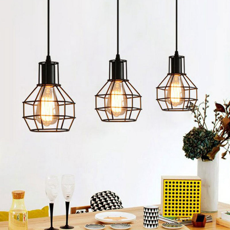 Wire Cage Bedside Pendant Light Fixture Industrial Metal 1-Light Black Hanging Lamp Kit Clearhalo 'Art Deco Pendants' 'Black' 'Cast Iron' 'Ceiling Lights' 'Ceramic' 'Crystal' 'Industrial Pendants' 'Industrial' 'Metal' 'Middle Century Pendants' 'Pendant Lights' 'Pendants' 'Rustic Pendants' 'Tiffany' Lighting' 2294049