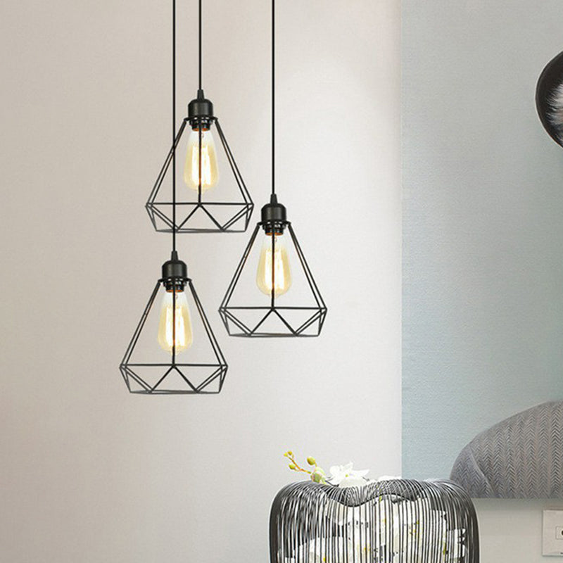 Wire Cage Bedside Pendant Light Fixture Industrial Metal 1-Light Black Hanging Lamp Kit Black B Clearhalo 'Art Deco Pendants' 'Black' 'Cast Iron' 'Ceiling Lights' 'Ceramic' 'Crystal' 'Industrial Pendants' 'Industrial' 'Metal' 'Middle Century Pendants' 'Pendant Lights' 'Pendants' 'Rustic Pendants' 'Tiffany' Lighting' 2294054