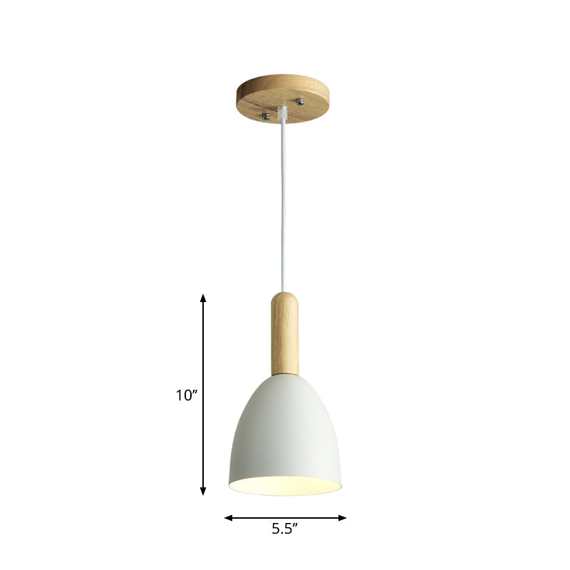 Metallic Bell Hanging Light Macaron 1-Head Down Lighting Pendant with Wooden Handle Clearhalo 'Ceiling Lights' 'Pendant Lights' 'Pendants' Lighting' 2294097