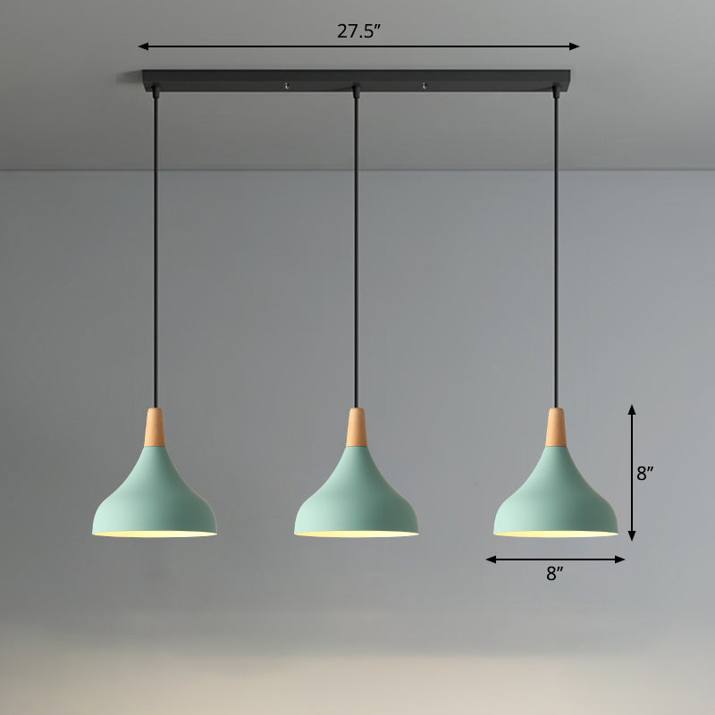 Swell Shape Pendant Light Macaron Metal 3-Head Multi Hanging Light Fixture with Wood Tip Green Linear Clearhalo 'Ceiling Lights' 'Pendant Lights' 'Pendants' Lighting' 2294120_44153ac0-1512-46bc-8f61-aa2f028bd35d