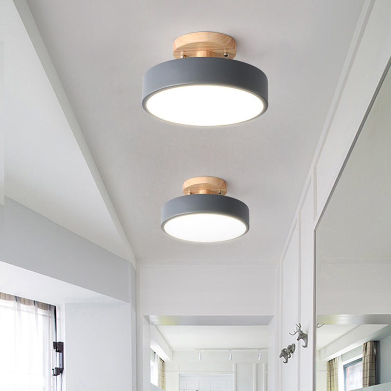 Corridor LED Ceiling Light Simplicity Wood Semi Flush Mount Lighting with Round Acrylic Shade Clearhalo 'Ceiling Lights' 'Close To Ceiling Lights' 'Close to ceiling' 'Semi-flushmount' Lighting' 2294154